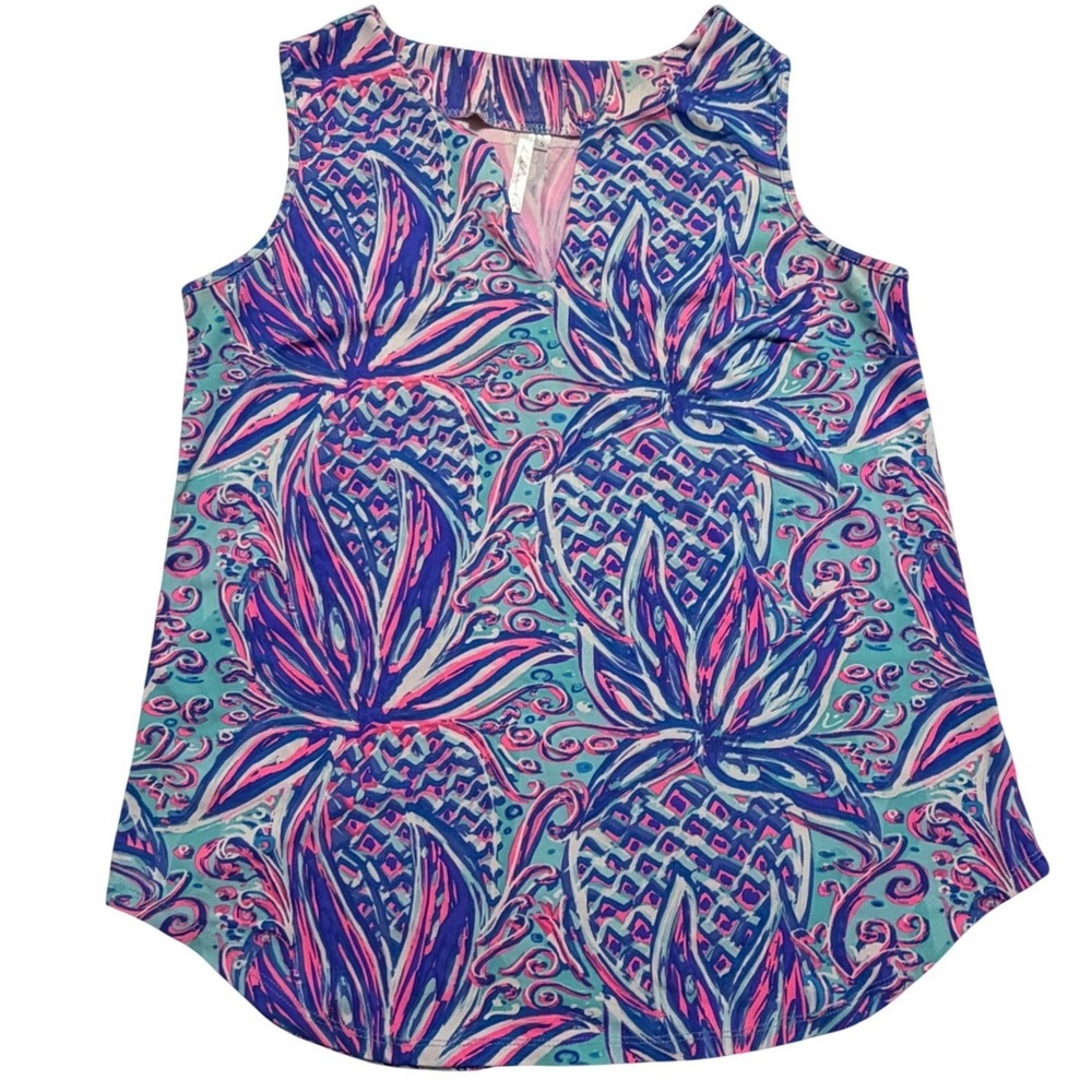 Lulu B  Womens Pineapple Print Sleeveless Tank Top Blue Pink Small